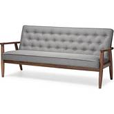 Sorrento Sofa in Tufted Gray Fabric & Walnut